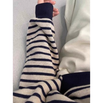 美式oversize條紋圓領衛衣女春秋2025新款爆款寬松獨特超好看上衣