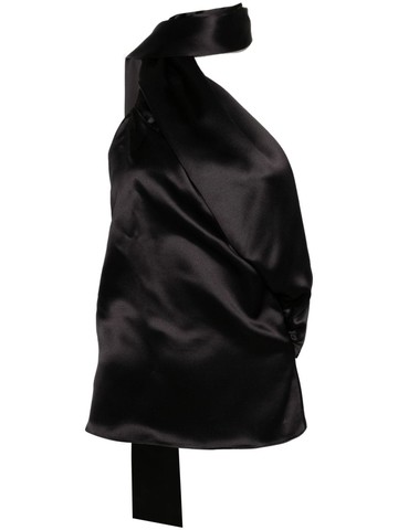 Magda Butrym - wrap-neck satin top - women - Silk/Wool - 36 - Black
