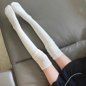 栗秋【】春夏白色堆堆襪女純欲過膝長筒襪jk黑色長襪拼接高筒大腿襪子