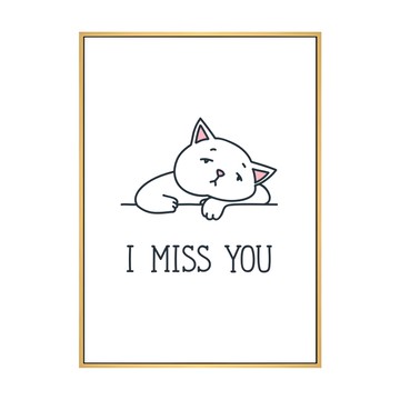 有框畫 貓的murmur 我想你 附PS環保樹脂框+油画布+松木內框  40 x 30cm  原木色