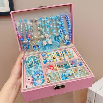 兒童項鏈首飾禮盒女童愛莎公主手鏈戒指耳夾套裝寶寶生日禮物玩具