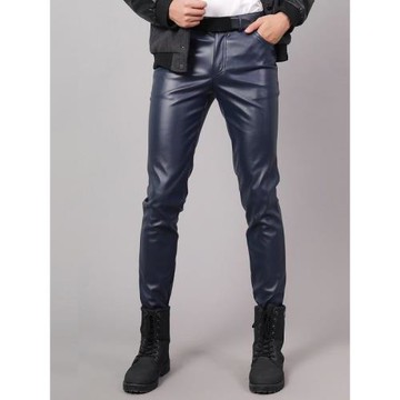 Leather Pants Men Elastic Fashion Motorcycle Trousers 皮褲男