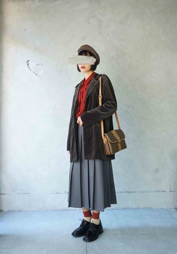 尋寶古著-文藝青年深棕色絨質長版西裝外套