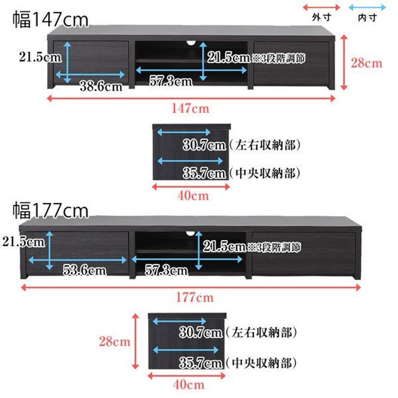 タップ収納付き テレビ台/テレビボード 〔幅177cm ブラック〕 背面