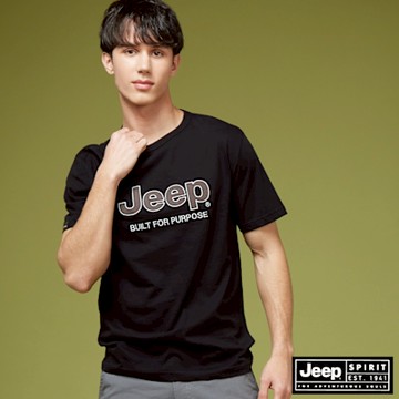 JEEP 男裝 品牌LOGO純棉短袖T恤-黑色