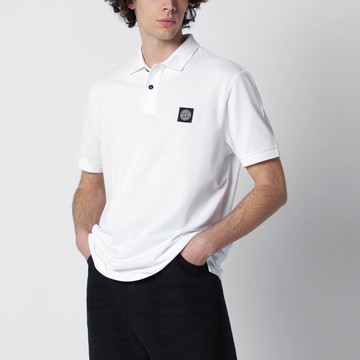 White polo shirt with logo patch