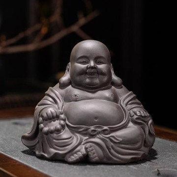 源頭廠家紫砂茶寵彌勒擺件可養精品笑佛小和尚茶玩桌面茶道小擺件