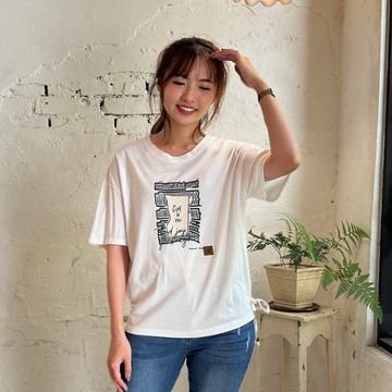 Hana Mokuba 印花圓領綁帶打折收口上衣