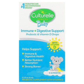 Culturelle, 嬰兒益生菌，機體抵抗 + 消化幫助，益生菌和維生素 D 滴劑，0-12 個月，0.3 液量盎司（9 毫升）