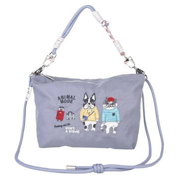 kUSUgURU JAPAN 日本眼鏡貓 三用法傘繩包 動物時尚款  22 x 7 x 16 cm  灰藍色