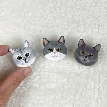 英國短毛貓咪頭 - 安全別針/磁鐵/髮圈/吊飾/識別證夾/項鍊