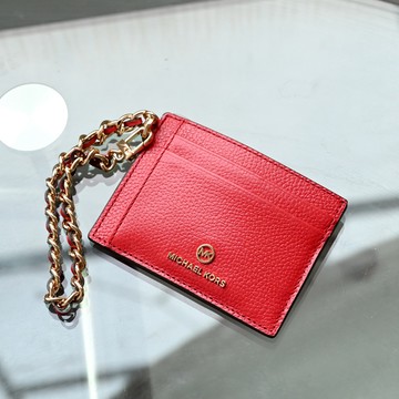 MICHAEL KORS Jet Set Charm 浮雕LOGO鍊條掛飾卡夾.赤紅