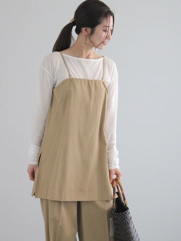 亞麻混紡細肩帶平口後拉鍊背心(FC42L0A1380) - Te chichi