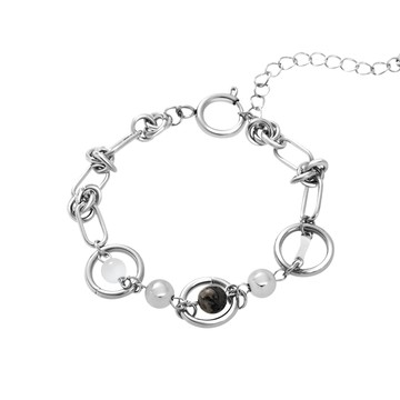 [鋼飾/天然石] 霧影石跡手鍊 / Grey Stone Traces Bracelet