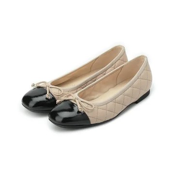 UK3.5 德國 GABOR 蝴蝶結格紋拼接娃娃鞋 米/黑 62.612.21 女鞋