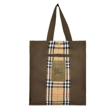 BURBERRY Check Trench馬術騎士壓紋格紋托特包(軍綠色/米色)
