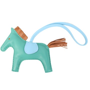 HERMES 小羊皮手工馬兒吊飾(中/綠X水藍)