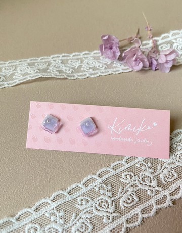 幾何方塊淺紫雙色珍珠氣質耳環 不鏽鋼耳針 led/uv膠飾品