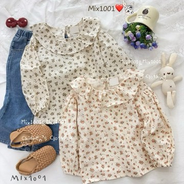 🌈✨mix1001 滿版小碎花荷葉領造型上衣✨兒童薄款碎花印圖上衣90-140