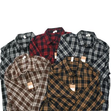 經典格子 日式復古做舊水洗工裝襯衫 休閑舒適面料長袖雙袋襯衣96