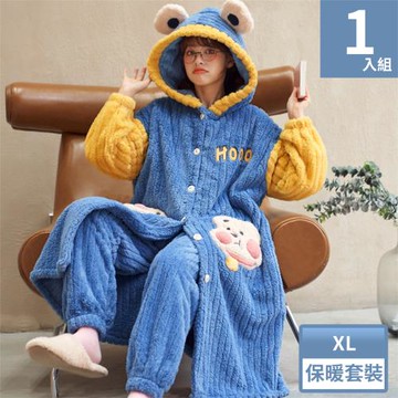Wonderland 胖嘟嘟白熊長毛絨連帽睡袍衣褲組
