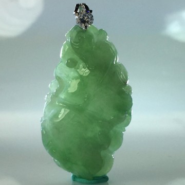 【森茂珠寶】緬甸天然翡翠A貨 冰種滿綠荷葉墜子 F1963