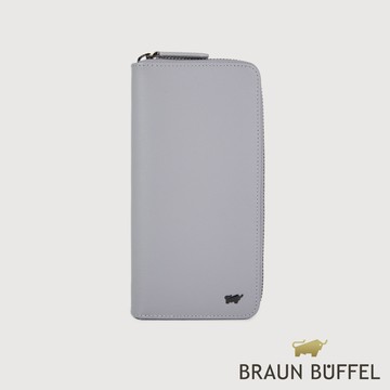 【BRAUN BUFFEL 德國小金牛】台灣總代理 維克多-E 8卡拉鍊長夾-石灰白/BF570-601-CGY