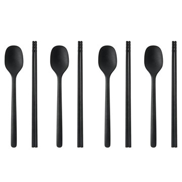 Easy Silly 方形矽膠四人份餐具組 (黑色)  黑色  1組  勺子 4p+筷子 4p