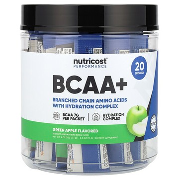 Nutricost, 表現提升，支鏈氨基酸+，青蘋果味，20 包，每包 0.5 盎司（13 克）