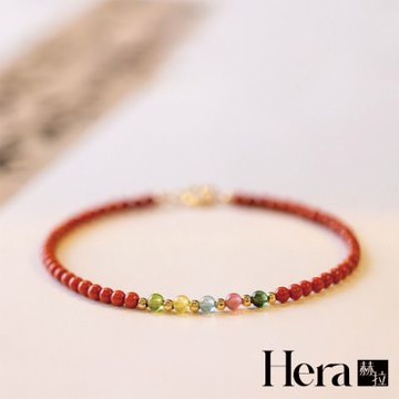 【HERA 赫拉】復古天然南紅彩虹紅碧璽紅繩極細手鍊 H115010709