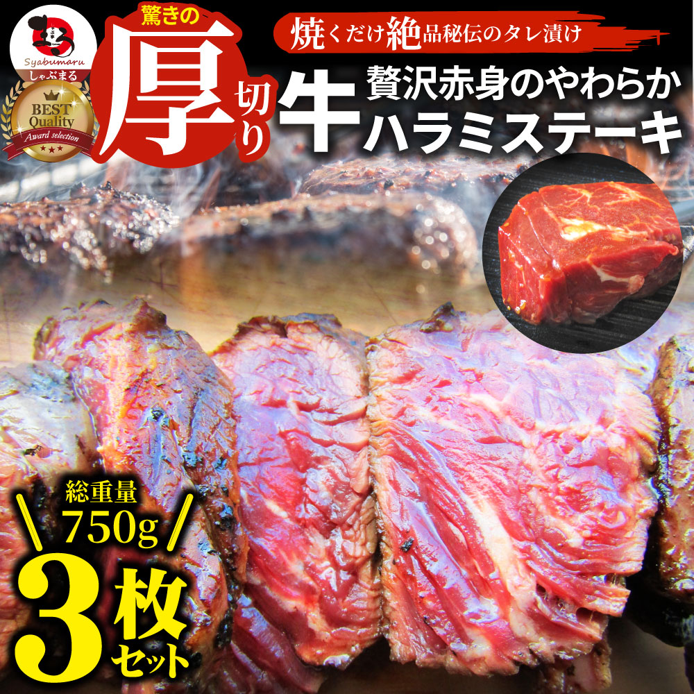 ステーキ ハラミ 牛ハラミ ブロック 焼肉 （タレ漬け）750g(250g×3) タレ 秘伝 焼肉セット 焼肉 ランキング1位 やきにく ハラミ 赤身 はらみ 赤身肉