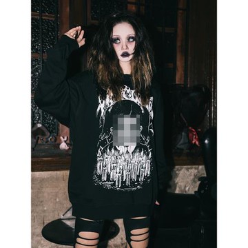 雙頭燕EKHLAS紋身師Arcs阿克斯聯名刺青Dark少女男女套頭圓領衛衣