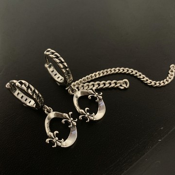 小寶s925純銀獨特設計克克鳶尾不對稱鏈條耳環女輕奢小眾個性復古