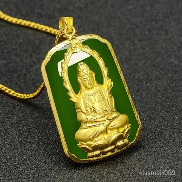 ✨全店精選✨金鑲玉碧玉觀音吊墜男士和田玉大款掛墜玉石玉佩項鏈賜福掛墜