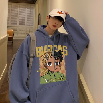 美式復古連帽衛衣男 帽T男生  秋冬加絨加厚連帽動漫套頭oversize連帽衛衣男士青少年帥氣上衣『癮品流行』