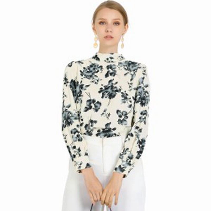 Allegra K 花柄 ブラウス バックリボン モックネック 蝶ネクタイ 長袖 レディース クリーム S 通販 Lineポイント最大get Lineショッピング