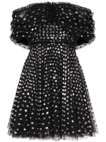 Needle & Thread - Grace Gloss off-shoulder minidress - women - Recycled Polyester/Recycled Polyester - 6 - Black