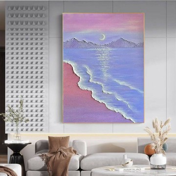 【含稅/免運】 手繪粉紫色客廳裝飾畫少女心治愈性海景立體肌理畫女生臥室床頭畫