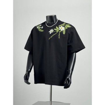 2025夏季設計感繡花純棉短袖男美式寬松潮牌半截袖小眾T恤上衣潮