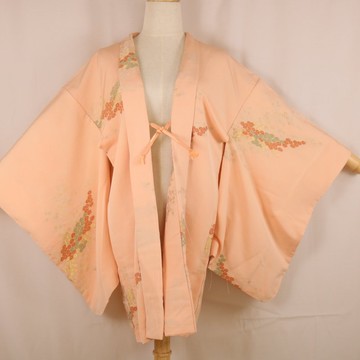 古著羽織和服外套 | 桃色×花卉圖案 | 短版和服外罩