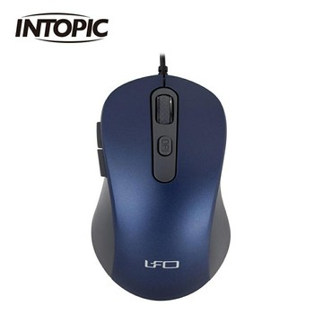 【INTOPIC 廣鼎】UFO-MS-Q112 飛碟光學有線靜音滑鼠-金屬藍【三井3C】