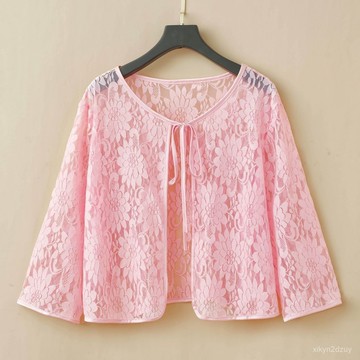 高檔蕾絲小外搭披肩鏤空百搭春夏秋季開衫大碼薄外套防曬衣空調衫