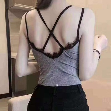 【顯瘦美背】韓版吊帶背心 帶胸墊 小可愛 細肩帶背心 美背背心 交叉修身 蕾絲百搭 純欲風 辣妹款 可外穿內衣 內衣背心
