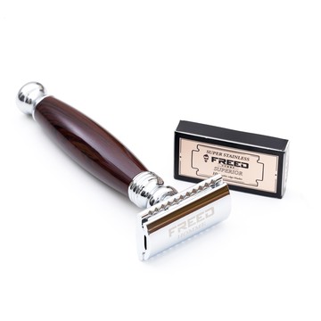 【FREED】封閉式復古雙刃安全刮鬍刀- 仿紫紅檀木 (附刀片10片) 現貨 生日禮物 男友禮物 客製化 聖誕節 交換禮