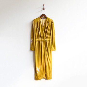 【蛋植物古著】日本製夕光垂墜印花古著洋裝