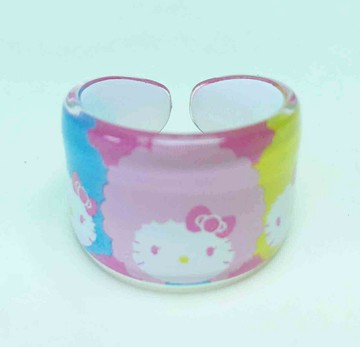 【震撼精品百貨】Hello Kitty 凱蒂貓 塑膠戒指-藍粉黃 震撼日式精品百貨