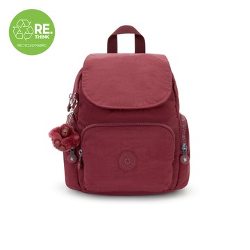 『猴子包』棕紅色掀蓋拉鍊後背包-CITY ZIP MINI