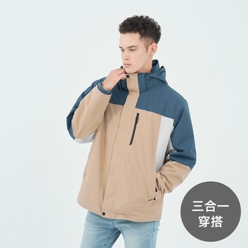 GIORDANO 男裝拼接機能三合一外套(二件式) G-MOTION系列 - 95 炊煙卡其X基拉戈藍