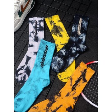 扎染襪子男士中筒ins潮牌運動男生純棉防臭籃球長筒款秋冬季男襪