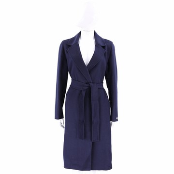 i BLUES QUART 西裝領羊毛混紡深藍色綁帶大衣